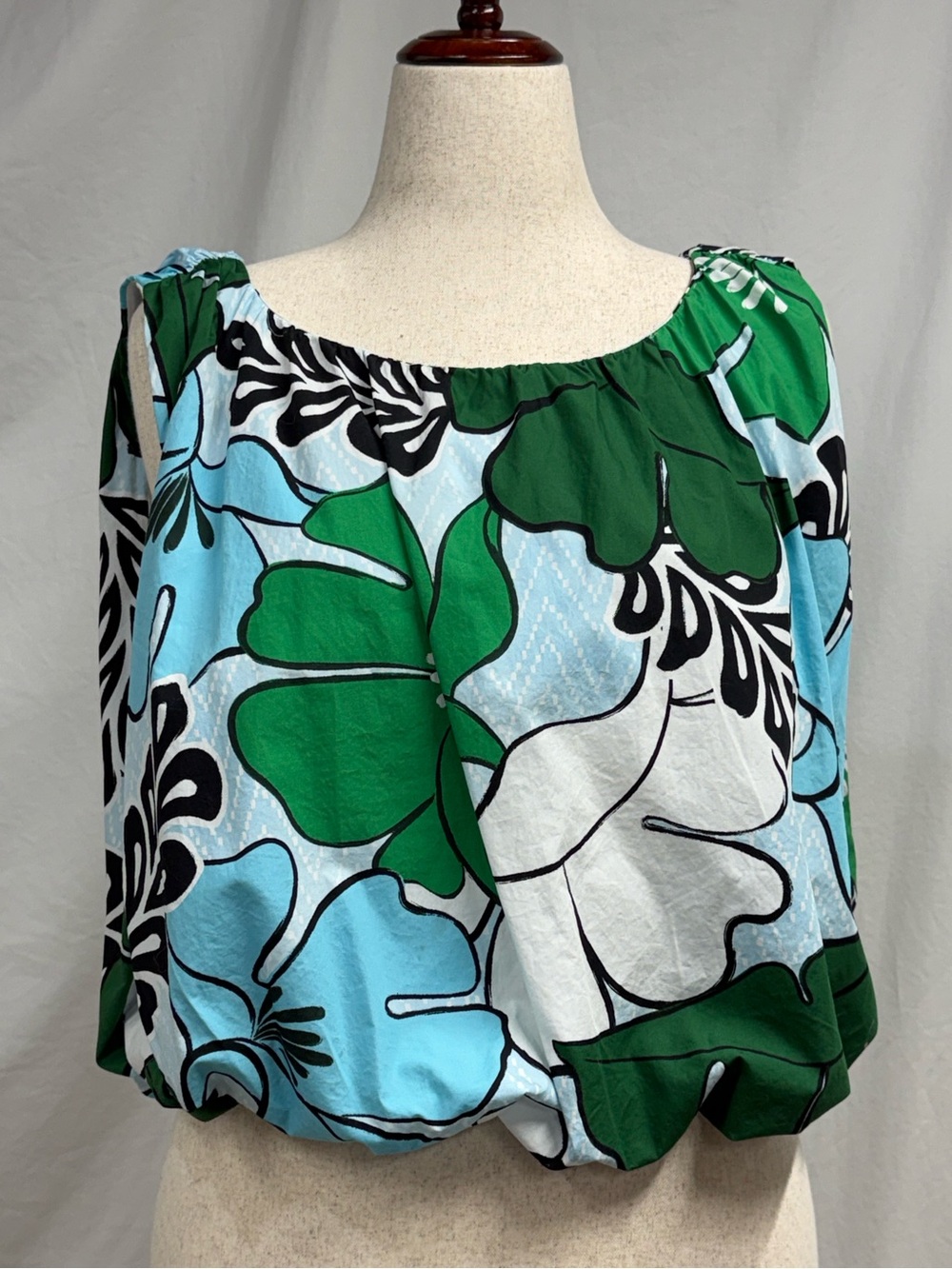 Ann Taylor Green White Blue Floral Off-Shoulder Top